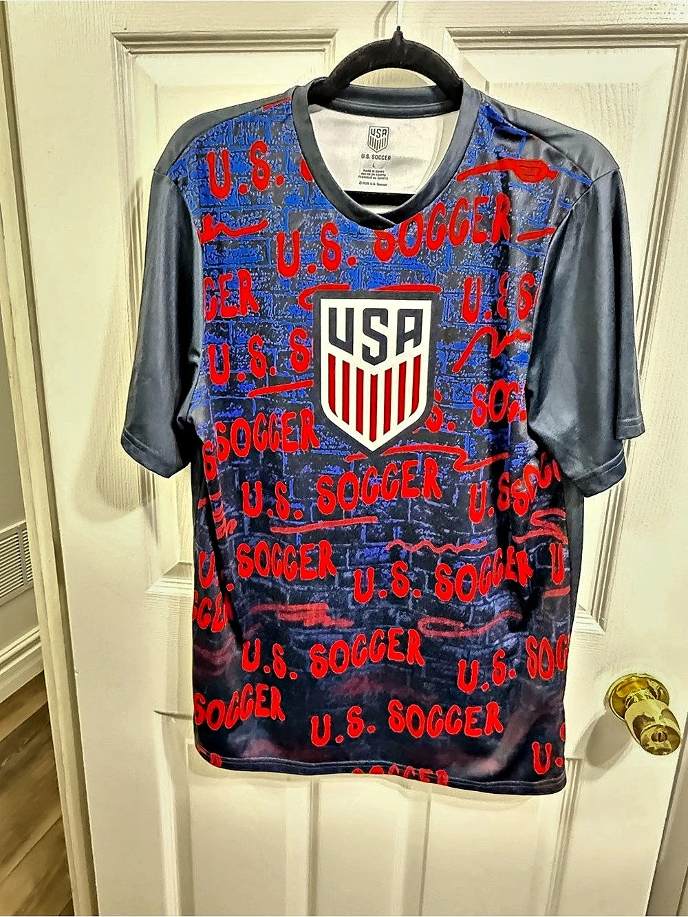 U.S. Soccer All Over Print Brick Mens Graphic Jersey Shirt Blue Gray Large